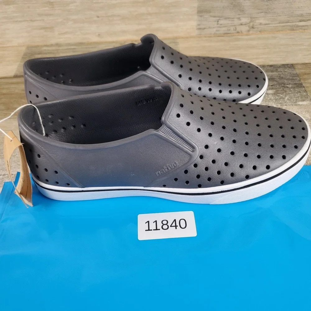 Native Miles Shoes Mens 8 / Womens 10 Dublin Gray Shell White Slip‎ On Sneakers